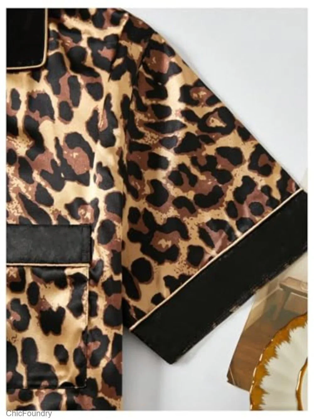 Men's Leopard Print Satin Pajama Set Button Down Short Sleeve Shorts Loungewear